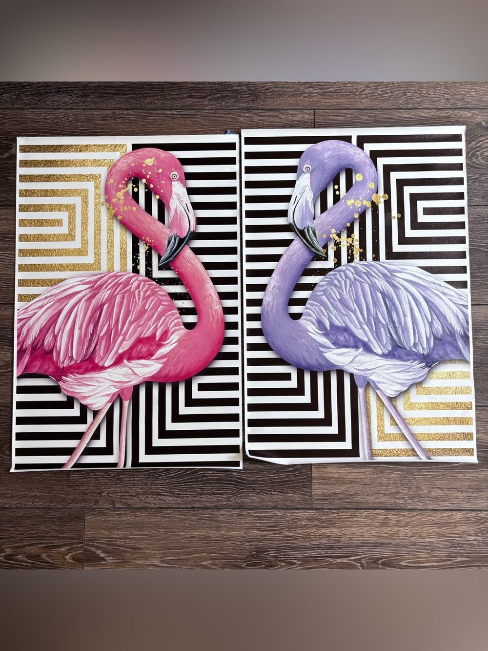 Pink and Purple Flamingo Wall Art Duo - Decorative Canvas Pair